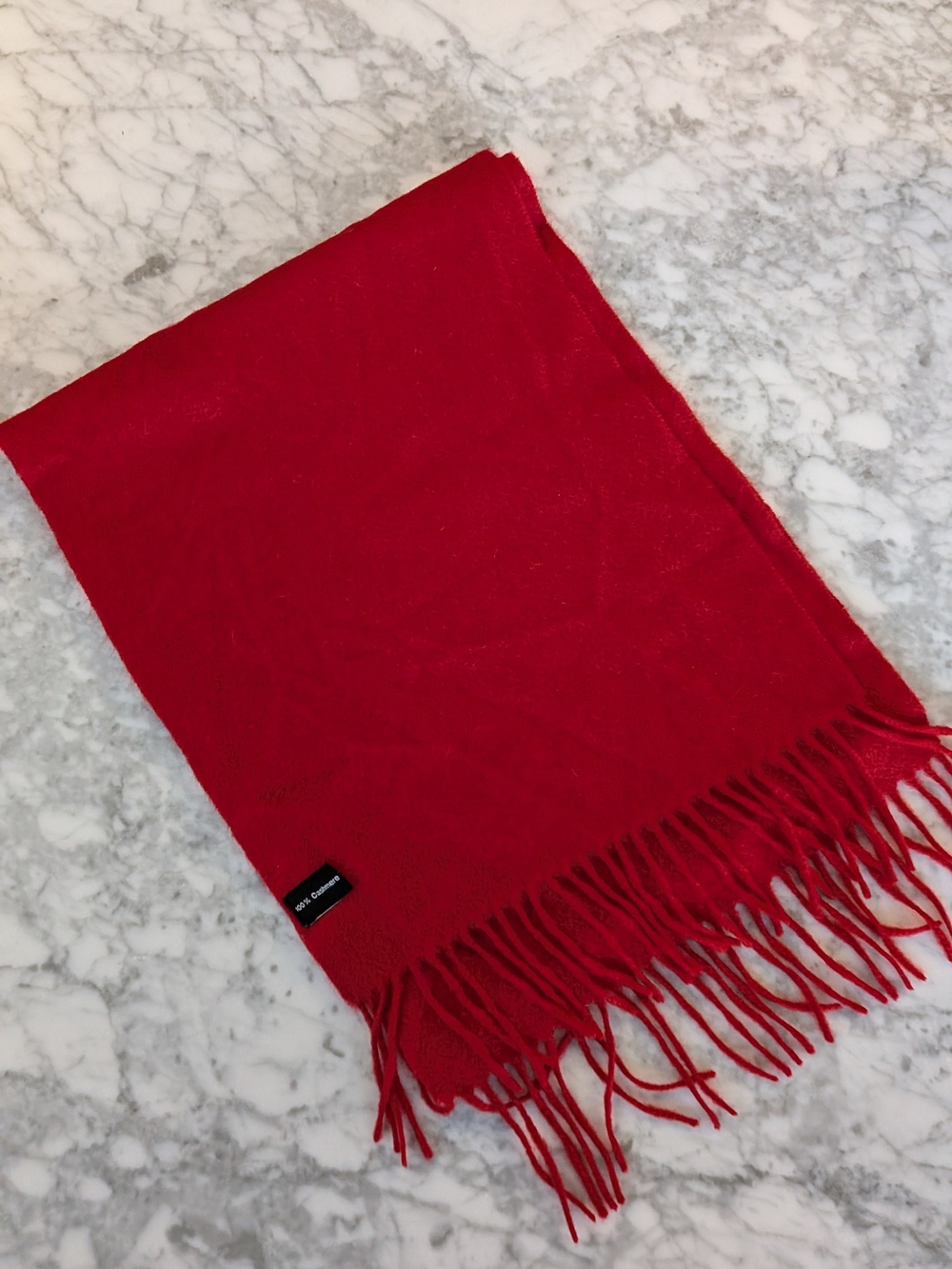 100% Cashmere Red Scarf Fringe 61" X 12"